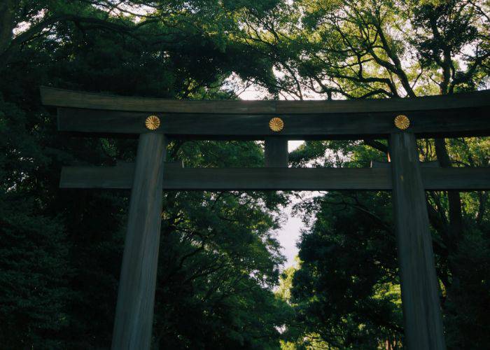 The torii gate in Meiji Jinju Gyoen, leading to the Meiji Jinju Shrine.